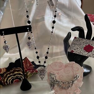 Brighton Silver and Black Heart Necklace Set Mika’s Heart NWT
